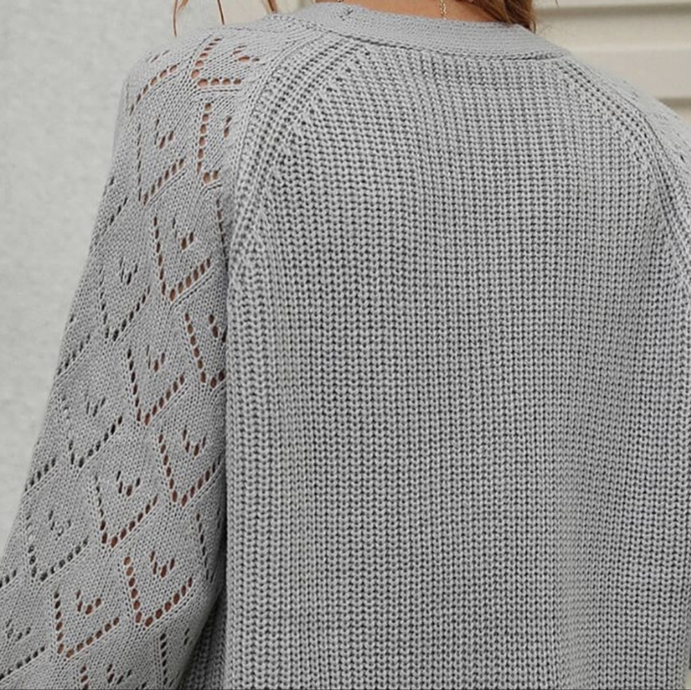 Charli Rib-Knit Raglan Cardigan - Gray - Picture 8 of 9